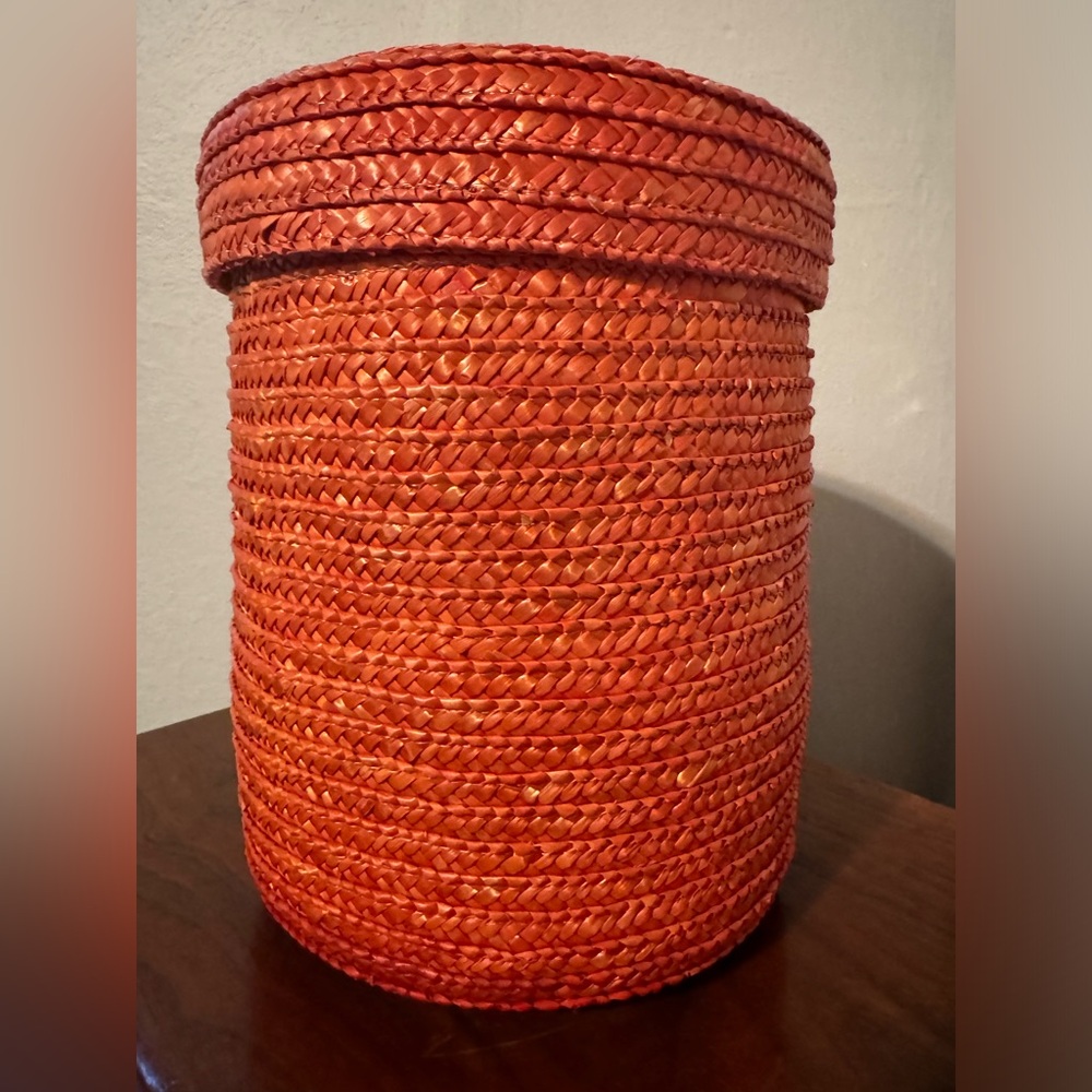 Vintage sun bleached wicker basket with lid